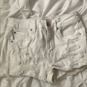 High waisted white denim shorts